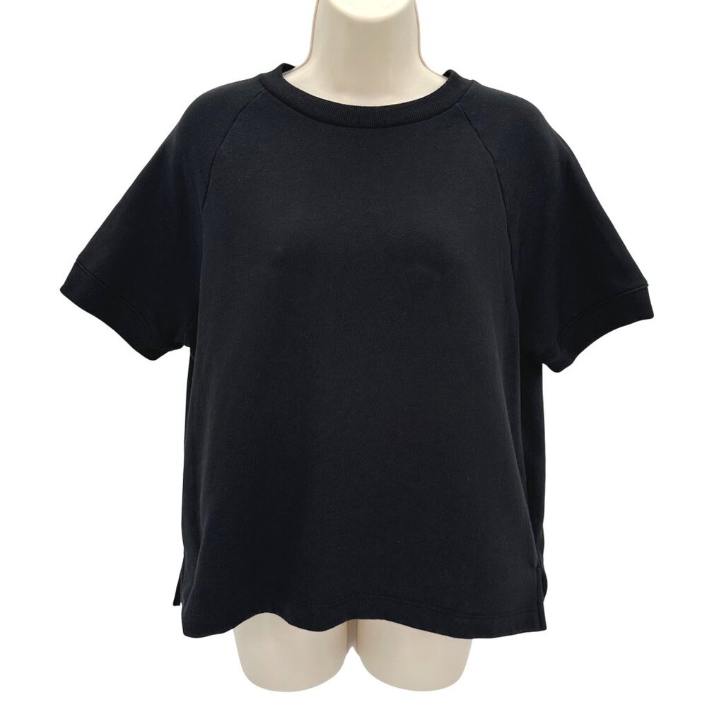 Pink VS Womens Black Oversized Short Sleeve Cropped Short Sleeve Sweatshirt  XS